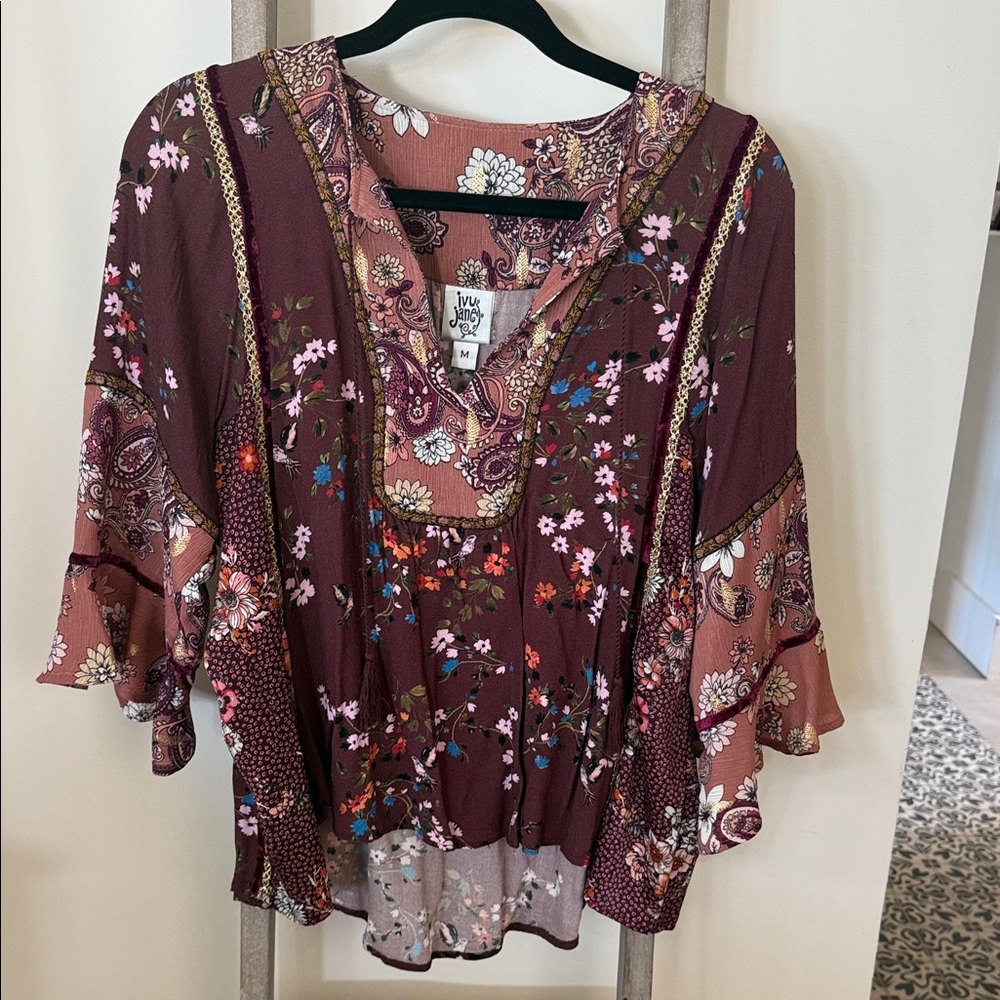 Ivey Jane Burgundy Floral Blouse